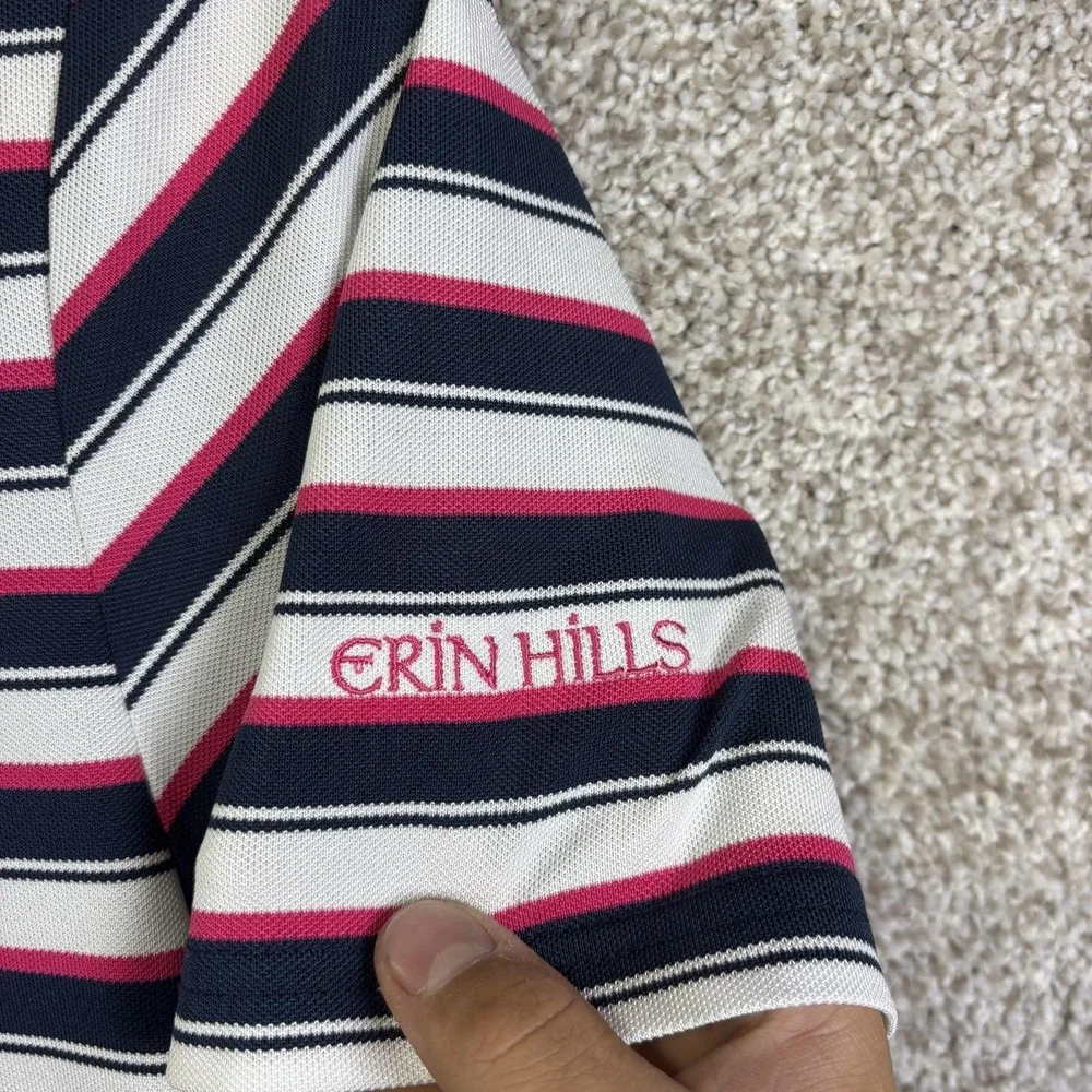 RLX Ralph Lauren Polo Shirt Mens Large Blue Stripe Erin Hills Golf Performance